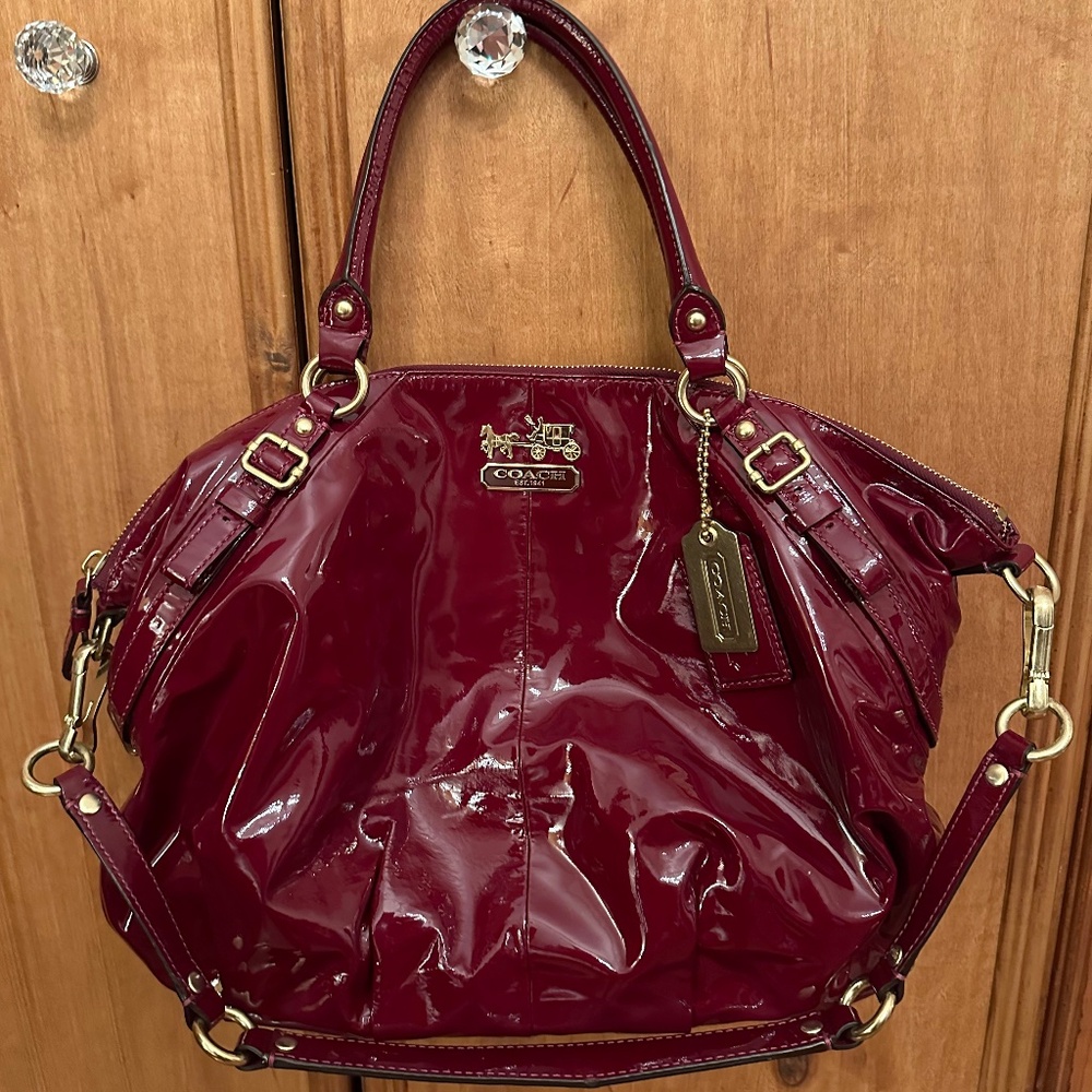 Coach Madison Patent Leather Large Sophia Crimson 15915 W/ Mad Crimson Wristlet
